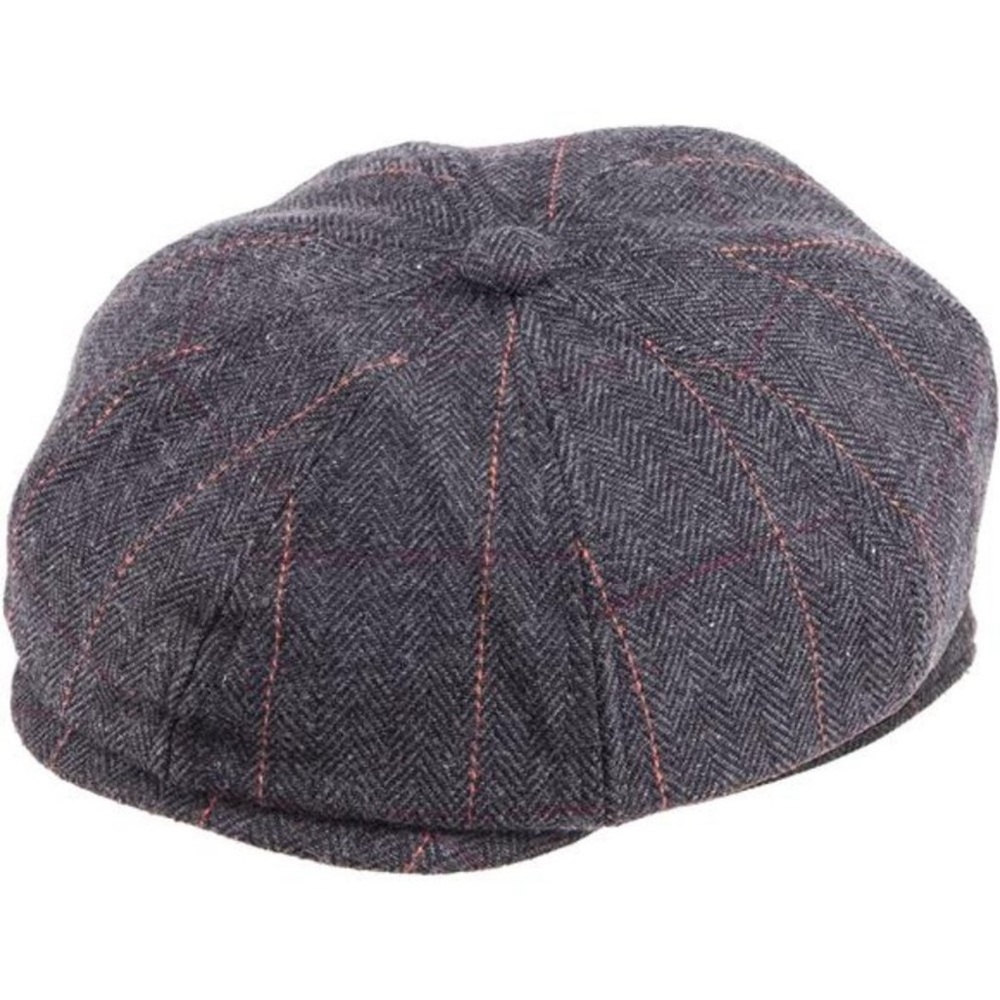 8 Panel Newsboy Hats for Men Herringbone Plaid Wool Blend Tweed Flat Cap